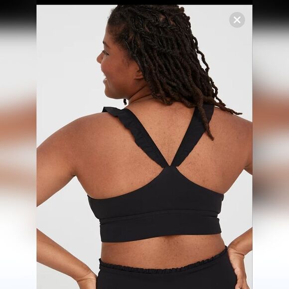 NWT Aerie Offline Real Me Extra Stretch Ruffle Sports Bra in Black - Picture 2 of 7